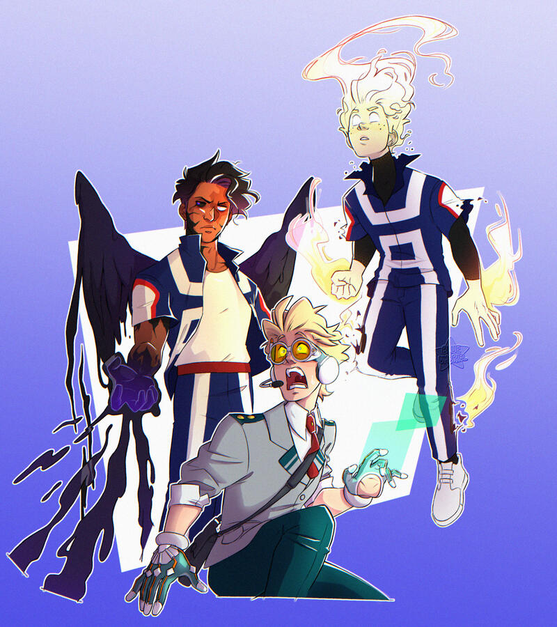 Me and LadyKatharos&#39;s OCs, Rylie, Simon and Jonathan in the universe of My Hero Academia